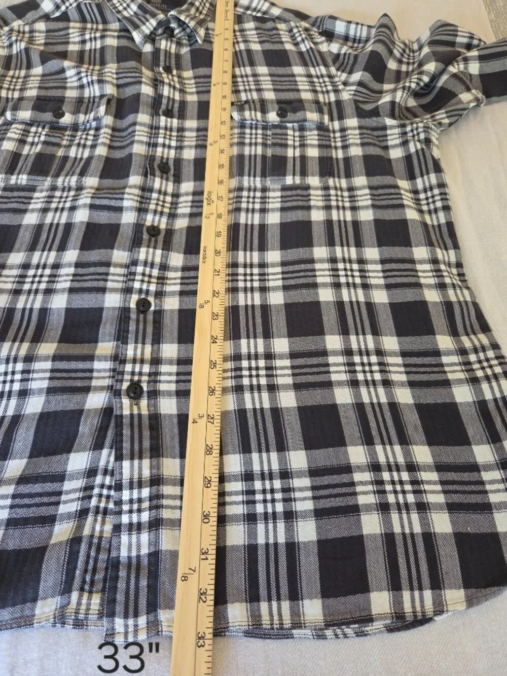 Polo Ralph Lauren XXL Black Ivory Plaid Cotton Utility Shirt Men's 2 Pocket